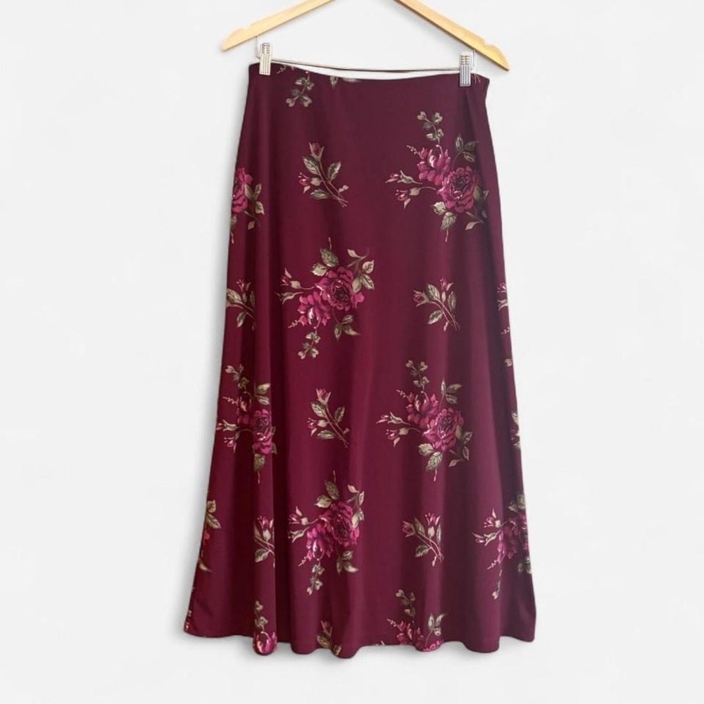 Jaclyn Smith Floral Maxi Skirt Burgundy 90s M Medium Whimsigoth Grunge Vintage